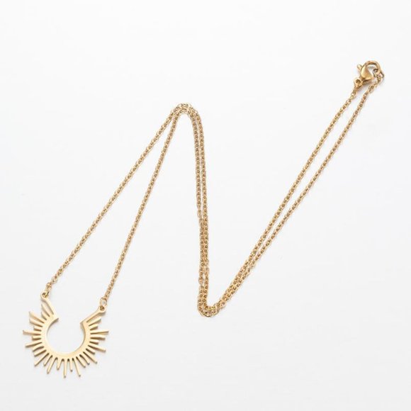 Gold Spiked Sun Ray Necklace - Celestial Pendant - Minimalist Design -‎ Elegant - Picture 6 of 9